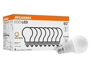 لمبة الإضاءة SYLVANIA ECO LED ، أي ما يعادل 60 واط ، كفاءة 9 واط ، 7 سنوات ، 750 لومن ، 2700 كلفن ، غير قابلة للتعتيم ، بلوري ، أبيض ناعم - 8 عبوات (40821)