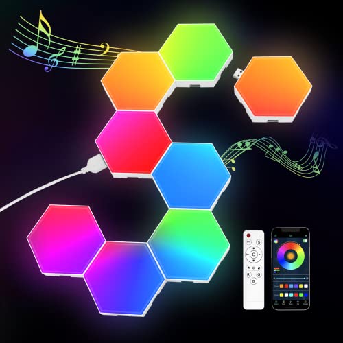 JIMIMORO 8 Pack Hexagon Light Panels - Smart RGB Hexagon LED Lights Wall Lights مع APP والتحكم عن بعد Cool Music Sync Gaming Lights Tile Light لغرفة المعيشة ، غرفة النوم ، غرفة الألعاب ، الأطفال ، الكبار JIMIMORO 8 Pack Hexagon Light Panels - Smart RGB Hexagon LED Lights Wall Lights مع APP والتحكم عن بعد Cool Music Sync Gaming Lights Tile Light لغرفة المعيشة ، غرفة النوم ، غرفة الألعاب ، الأطفال ، الكبار