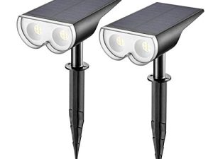 أضواء كاشفة تعمل بالطاقة الشمسية من Linkind StarRay في الهواء الطلق ، 16 LED IP67 مقاومة للماء من الغسق إلى الفجر أضواء كاشفة للمناظر الطبيعية بالطاقة الشمسية ، مصابيح حائط بضوء النهار 6500K ، مصابيح خارجية تعمل بالطاقة الشمسية لممر ممر الحديقة ، عبوتان