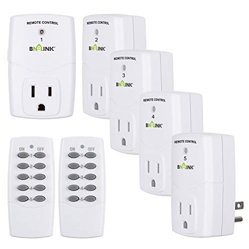 BN-LINK Mini Wireless Remote Control Outlet Switch Power Plug in للأجهزة المنزلية ، مفتاح إضاءة لاسلكي عن بعد ، لمبات إضاءة LED ، أبيض (2 جهاز تحكم عن بعد + 5 منافذ) 1250W / 10A BN-LINK Mini Wireless Remote Control Outlet Switch Power Plug in للأجهزة المنزلية ، مفتاح إضاءة لاسلكي عن بعد ، لمبات إضاءة LED ، أبيض (2 جهاز تحكم عن بعد + 5 منافذ) 1250W / 10A
