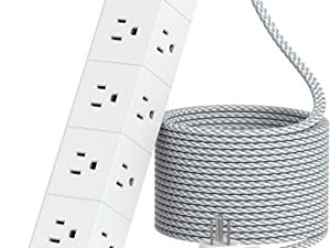 سلك تمديد بطول 10 أقدام ، واقي عرام لشريط الطاقة - 8 منافذ تيار متردد على نطاق واسع 3 USB ، قابس مسطح ، محطة شحن سطح المكتب مع حماية من الحمل الزائد ، حامل حائط للمنزل والمكتب والسفر والكمبيوتر مدرج في ETL