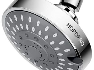رأس دش HOPOPRO عالي الضغط 5 إعدادات رأس دش ثابت 4.1 بوصة تدفق عالي للحمام مع وصلة كروية نحاسية قابلة للتعديل لتجربة دش فاخرة حتى عند ضغط الماء المنخفض