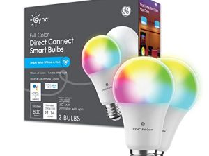لمبات الإضاءة الذكية GE CYNC LED ، أضواء متغيرة الألوان ، بلوتوث وأضواء Wi-Fi ، تعمل مع Alexa و Google Home ، لمبات الإضاءة A19 ، عدد 2 (عبوة من 1)
