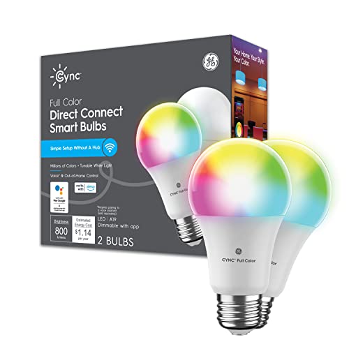 لمبات الإضاءة الذكية GE CYNC LED ، أضواء متغيرة الألوان ، بلوتوث وأضواء Wi-Fi ، تعمل مع Alexa و Google Home ، لمبات الإضاءة A19 ، عدد 2 (عبوة من 1) لمبات الإضاءة الذكية GE CYNC LED ، أضواء متغيرة الألوان ، بلوتوث وأضواء Wi-Fi ، تعمل مع Alexa و Google Home ، لمبات الإضاءة A19 ، عدد 2 (عبوة من 1)