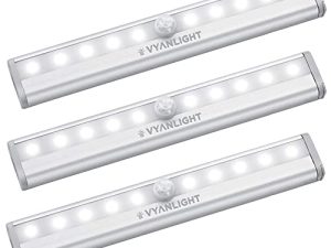 مصابيح LED بمستشعر الحركة من VyanLight ، 10 مصابيح LED تعمل بالبطارية ، شريط إضاءة ليلي مغناطيسي في أي مكان للخزانة ، الخزانة ، المدخل ، الدرج ، الخزانة ، المطبخ ، الغرور ، 3 عبوات