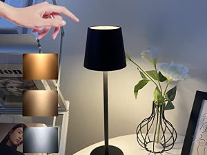 مصباح طاولة لاسلكي BGFHome LED ، مصباح مكتب USB إبداعي ، 3 مستويات إضاءة ليلية ، غلاف معدني ، تصميم بسيط ، لعشاء الزوجين / طاولة القهوة / المطعم / غرفة النوم (أسود)