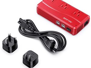 محول الجهد العالمي من BESTEK 220 فولت إلى 110 فولت مع شحن 6A 4 منافذ USB ومحول قابس عالمي من المملكة المتحدة / الاتحاد الأفريقي / الولايات المتحدة / الاتحاد الأوروبي (أحمر)
