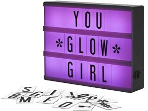My Cinema Lightbox - صندوق إضاءة سينما متغير الألوان RGB ، 8 × 6 بوصة - 100 حرف وأرقام إضاءة LED - لافتات نيون مخصصة مع أحرف صندوق ضوئي - لافتة صندوق الإضاءة الخاصة بك ، صندوق أحرف Marquee Light Up
