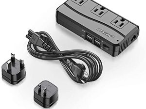 محول الجهد العالمي من BESTEK 220 فولت إلى 110 فولت مع شحن 6A 4 منافذ USB ومحول قابس عالمي من المملكة المتحدة / الاتحاد الأفريقي / الولايات المتحدة / الاتحاد الأوروبي (أسود)