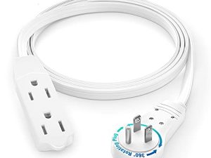 Maximm Cable 3 Ft 360 ° الدورية سلك تمديد التوصيل المسطح ، 16 AWG Multi 3 Outlet Extension Wire ، 3 Prong Grounded Wire - أبيض - معتمد من UL