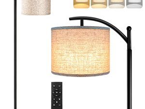 ROTTOGOON مصباح أرضي لغرفة المعيشة ، مصباح أرضي LED بدرجة حرارة 4 ألوان مع جهاز تحكم عن بعد ومفتاح للقدم ، يتضمن لمبة LED ، مصباح قائم حديث لغرفة النوم وغرفة الدراسة والمكتب - أسود