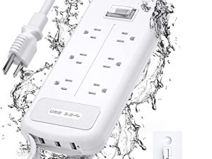 شريط طاقة حامي عرام مع USB ، داخلي خارجي مقاوم للماء 6 منافذ 3 منافذ USB ، سلك تمديد 6 قدم ، حامل على الحائط ، آمن لسطح المكتب ، فناء المكتب المنزلي ، أساسيات غرفة النوم ، أبيض