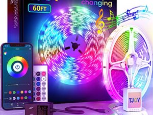 شريط إضاءة LED يعمل بالبلوتوث 60 قدمًا ، شريط أضواء LED لمزامنة الموسيقى SMD 5050 ، أضواء LED متغيرة الألوان RGB مع جهاز تحكم عن بعد ، تحكم في تطبيق الهاتف الذكي ، أضواء LED لغرفة النوم ، السقف ، غرفة DIY (APP + Remote + Mic / 60ftx1)