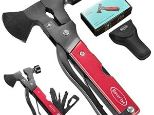 RoverTac Multitool Hatchet Camping Tool Accessories Survival Ax Gear هدايا فريدة للرجال والنساء وأب الزوج 14 في 1 متعددة الأدوات منشار الفأس سكين المطرقة كماشة مفكات فتاحة الزجاجات غمد متين