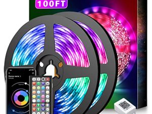 شريط إضاءة LED من Nexillumi 100 قدم ومزامنة للموسيقى متغير اللون RGB LED قطاع 44 مفتاحًا عن بعد ، ميكروفون مدمج حساس ، أضواء حبل LED للتحكم في التطبيق ، شريط إضاءة LED 5050 RGB (APP + Remote + Mic)