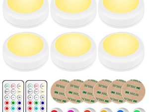أضواء BLS LED Puck مع جهاز تحكم عن بعد ، وإضاءة لاسلكية أسفل الخزانة ، وأضواء تعمل بالبطارية ، وأضواء متغيرة الألوان مع باهتة ومؤقت ، وإضاءة خزانة تعمل ببطارية AA ، 6 عبوات