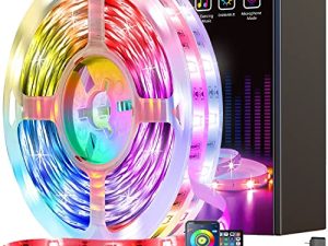 Jerritte LED Strip Lights 150ft ، مجموعة مصابيح LED ذكية عن بعد والتحكم في التطبيق ومزامنة الموسيقى RGB وأضواء LED متغيرة لغرفة النوم والديكور المنزلي
