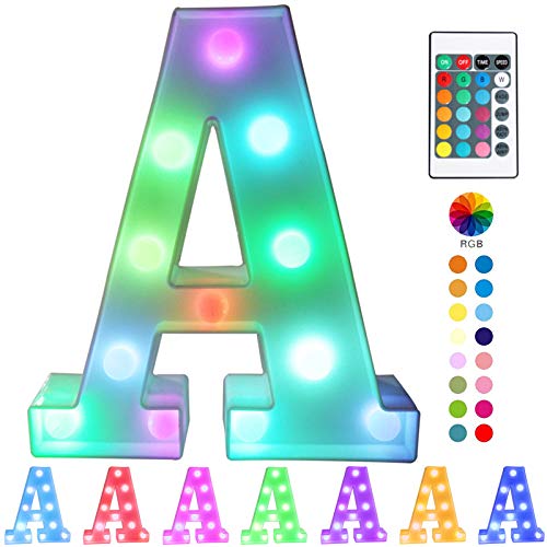 أضواء حروف Marquee ملونة LED من Pooqla مع جهاز تحكم عن بعد - لافتات سرادق مضيئة - أحرف بار للحفلات مع ديكورات إضاءة للمنزل - متعدد الألوان A أضواء حروف Marquee ملونة LED من Pooqla مع جهاز تحكم عن بعد - لافتات سرادق مضيئة - أحرف بار للحفلات مع ديكورات إضاءة للمنزل - متعدد الألوان A