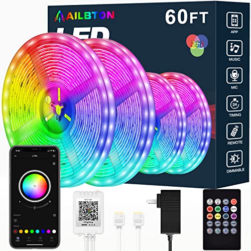 شريط إضاءة ليد من AILBTON ، شريط إضاءة LED بطول 60 قدمًا ومزامنة موسيقى متغيرة الألوان وشريط RGB LED مدمج وميكروفون مدمج للتحكم في تطبيق البلوتوث وأضواء شريط LED مع جهاز تحكم عن بعد وشرائط إضاءة حبل 5050 RGB شريط إضاءة ليد من AILBTON ، شريط إضاءة LED بطول 60 قدمًا ومزامنة موسيقى متغيرة الألوان وشريط RGB LED مدمج وميكروفون مدمج للتحكم في تطبيق البلوتوث وأضواء شريط LED مع جهاز تحكم عن بعد وشرائط إضاءة حبل 5050 RGB
