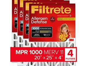 Filtrete 20x25x4 ، مرشح هواء فرن التيار المتردد ، MPR 1000 DP ، طية عميقة للحماية من مسببات الحساسية الدقيقة ، 4 عبوات (الأبعاد الفعلية 19.88 × 24.63 × 4.31)
