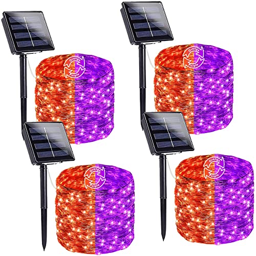 LORRYTE 4-Pack 160FT 400 LED Solar Halloween Lights (Orange to Purple) ، أضواء سلسلة خارجية تعمل بالطاقة الشمسية متغيرة اللون لتزيين حفلات الهالوين وشجرة ساحة الحديقة LORRYTE 4-Pack 160FT 400 LED Solar Halloween Lights (Orange to Purple) ، أضواء سلسلة خارجية تعمل بالطاقة الشمسية متغيرة اللون لتزيين حفلات الهالوين وشجرة ساحة الحديقة