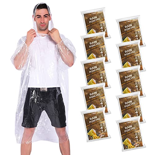 عباءات COOY Rain Ponchos ، مع غطاء برباط ، 10 عبوات ، عبوة عائلية للمطر للاستعمال مرة واحدة في حالات الطوارئ للبالغين ، شفاف عباءات COOY Rain Ponchos ، مع غطاء برباط ، 10 عبوات ، عبوة عائلية للمطر للاستعمال مرة واحدة في حالات الطوارئ للبالغين ، شفاف