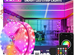 أضواء شريط ليد ، 82 قدم / 25 متر شرائط إضاءة ليد ذكية طويلة مزامنة الموسيقى 5050 RGB أضواء حبل متغيرة اللون ، تطبيق بلوتوث / جهاز تحكم عن بعد بالأشعة تحت الحمراء / صندوق مفاتيح للتحكم في مصابيح ليد لغرفة النوم والديكور المنزلي والحفلات والمهرجانات