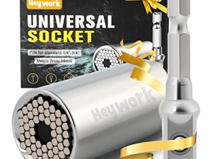هدايا أدوات المقبس العالمي من Heywork للرجال الأب ، وحشوات تخزين الكريسماس وهدايا أعياد الميلاد ، مقبس فائق مع محول مقبس مثقاب كهربائي ، أدوات رائعة للرجال / الأب / النساء / الزوج 1/4 "-3/4" (7-19 ملم)