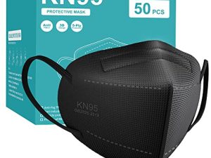 أقنعة الوجه TOPMAX KN95 50 عبوة من 5 طبقات فلتر تنفس كفاءة 95٪ كوب واقٍ من الغبار أقنعة يمكن التخلص منها ضد PM2.5 أسود