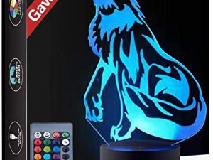 Wolf 3D Birthday Gift Illusion Night Light بجانب مصباح الطاولة ، Gawell 16 لونًا متغيرًا لمصابيح التزيين بمفتاح اللمس مع قاعدة أكريليك مسطحة و ABS وكابل USB وجهاز تحكم عن بعد Wolf Lover Theme Toy