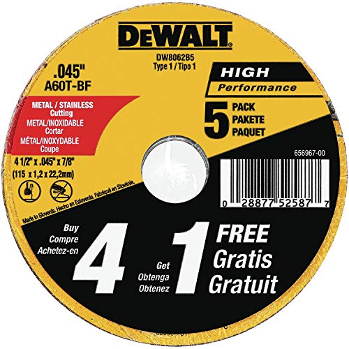 عجلة القطع DEWALT ، قطع المعادن للأغراض العامة ، 4-1 / 2-inch ، 5 عبوات (DW8062B5) عجلة القطع DEWALT ، قطع المعادن للأغراض العامة ، 4-1 / 2-inch ، 5 عبوات (DW8062B5)