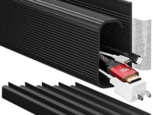 EVEO Cable Management 96 '' J Channel-6 Pack Cord Cover - Cable Raceway - إدارة الكابلات تحت المكتب ، شريط لاصق مدمج 6X16in - سهل التركيب منظم سلك المكتب - علبة إدارة الكابلات ، أسود