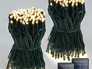 Albelt Super-Long 2-Pack كل 85FT من سلسلة مصابيح الطاقة الشمسية في الهواء الطلق ، 480 LED أضواء عيد الميلاد الشمسية الساطعة للغاية في الهواء الطلق ، سلك أخضر مقاوم للماء 8 أوضاع إضاءة أضواء شجرة الكريسماس الشمسية (أبيض دافئ)