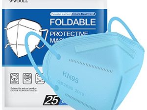 WWDOLL KN95 قناع الوجه 25 عبوة ، 5 طبقات أقنعة KN95 للتنفس ، أزرق