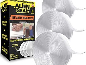 شريط عزل مانع تسرب الهواء من Alien بطول 49 قدمًا ، شريط عازل للباب من السيليكون الشفاف وسدادة تهوية أسفل الباب لإغلاق النافذة وختم أسفل الباب كما يظهر في التلفزيون