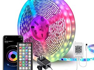 مصابيح Nexillumi 65.6ft LED لغرفة النوم ومزامنة الموسيقى وأضواء حبل RGB LED متغيرة الألوان 44 مفتاحًا عن بعد ، شرائط إضاءة LED 5050 RGB (APP + Remote + Mic)