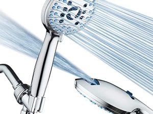 AquaCare AS-SEEN-ON-TV رأس دش محمول بضغط عالٍ 8 وضعيات - فوهات مضادة للانسداد ، غسيل آلي مدمج لتنظيف الحوض ، البلاط والحيوانات الأليفة ، خرطوم طويل جدًا من الفولاذ المقاوم للصدأ بطول 6 أقدام ، وأقواس علوية للجدار