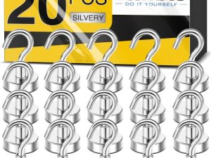 خطاطيف مغناطيسية DIYMAG ، 25 رطلاً + خطافات مغناطيسية شديدة التحمل للتعليق ، خطافات مغناطيسية قوية للغاية لكابينة الرحلة والثلاجة والفصول الدراسية وخطافات معدنية مغناطيسية للشواء (قطعة من الجبن ، عبوة من 20)