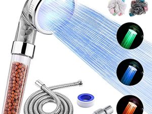رأس دش FASTRAS LED مع رأس دش محمول باليد ، رأس دش ضغط عالي مع خرطوم وحامل وشريط PTFE وما إلى ذلك ، رأس دش مفلتر وموفر للمياه يتم التحكم فيه بدرجة حرارة الماء للبشرة الجافة والشعر