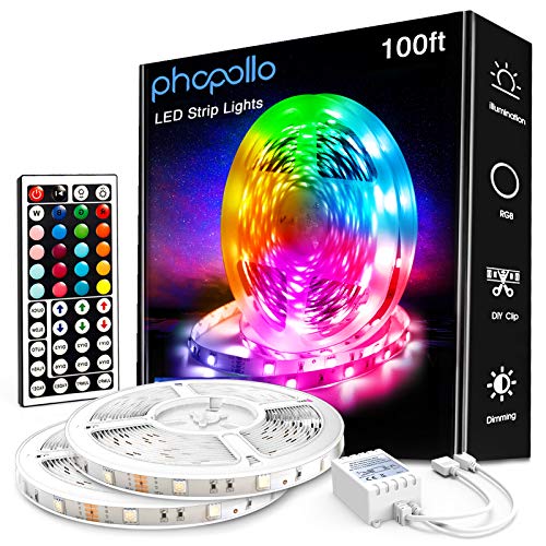 شريط أضواء ليد 100 قدم من phopollo ، 5050 مصباح ليد لغرفة النوم والمطبخ والديكور المنزلي شريط أضواء ليد 100 قدم من phopollo ، 5050 مصباح ليد لغرفة النوم والمطبخ والديكور المنزلي