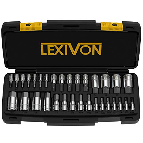 LEXIVON Master HEX Bit Socket Set ، Premium S2 سبائك الصلب | مجموعة كاملة مكونة من 32 قطعة و SAE و Metric | حقيبة تخزين محسّنة (LX-144) LEXIVON Master HEX Bit Socket Set ، Premium S2 سبائك الصلب | مجموعة كاملة مكونة من 32 قطعة و SAE و Metric | حقيبة تخزين محسّنة (LX-144)