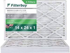Filterbuy 14x24x1 Air Filter MERV 8 Dust Defense (4-Pack) ، مطوي HVAC AC الفرن استبدال فلاتر الهواء (الحجم الفعلي: 13.38 × 23.38 × 0.75 بوصة)