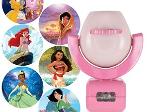 جهاز عرض ضوئي ليلي LED من 6 صور من Disney Princess ، مستشعر من الغسق حتى الفجر ، Project Princesses Belle ، Jasmine ، Ariel ، Moana ، Tiana & Mulan على السقف أو الجدار أو الأرض ، وردي ، 11738