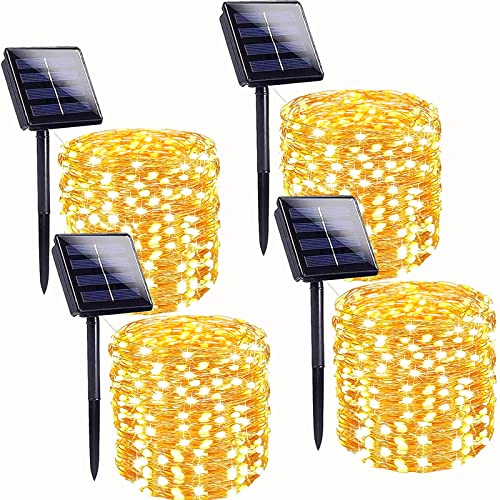 4-Pack 160FT 400 LED Solar String Lights في الهواء الطلق ، مصابيح الجنية الشمسية المقاومة للماء مع 8 أوضاع إضاءة ، مصابيح خارجية تعمل بالطاقة الشمسية لتزيين حفلات الزفاف والكريسماس في الحديقة (أبيض دافئ) 4-Pack 160FT 400 LED Solar String Lights في الهواء الطلق ، مصابيح الجنية الشمسية المقاومة للماء مع 8 أوضاع إضاءة ، مصابيح خارجية تعمل بالطاقة الشمسية لتزيين حفلات الزفاف والكريسماس في الحديقة (أبيض دافئ)
