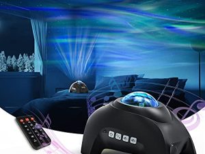 جهاز عرض Aurora من Northern Lights ، مكبر صوت AIRIVO Star بروجيكتور موسيقى ، ضوضاء ليلية بيضاء ، جهاز عرض جالاكسي للأطفال البالغين ، لديكور المنزل وغرفة النوم / السقف / الحفلة (أسود)