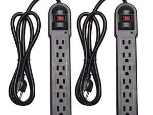 شريط طاقة KMC 6-Outlet Surge Protector 2 عبوة ، 900 جول ، سلك تمديد 4 أقدام ، حماية ضد الحمل الزائد ، أسود