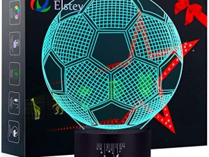 Elstey Soccer 3D LED Night Light Touch Table مصابيح الوهم البصري للمكتب ، 7 أضواء متغيرة الألوان مع قاعدة أكريليك مسطحة و ABS وشاحن USB