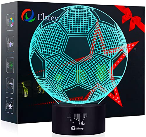 Elstey Soccer 3D LED Night Light Touch Table مصابيح الوهم البصري للمكتب ، 7 أضواء متغيرة الألوان مع قاعدة أكريليك مسطحة و ABS وشاحن USB Elstey Soccer 3D LED Night Light Touch Table مصابيح الوهم البصري للمكتب ، 7 أضواء متغيرة الألوان مع قاعدة أكريليك مسطحة و ABS وشاحن USB