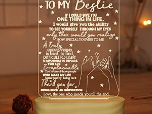 To My Bestie Gifts ، مصباح وهمي ثلاثي الأبعاد I Love You Friends Night Light لأفضل صديق شقيقة للأولاد والفتيات والنساء BFF ، هدية صداقة لأعياد الميلاد ، مصباح طاولة خشبي LED بألوان بيضاء دافئة وناعمة