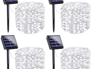 4-Pack 160FT 400 LED Solar String Lights في الهواء الطلق ، مصابيح الجنية الشمسية المقاومة للماء مع 8 أوضاع إضاءة ، مصابيح خارجية تعمل بالطاقة الشمسية لتزيين حفلات الزفاف والكريسماس في الحديقة (أبيض بارد)